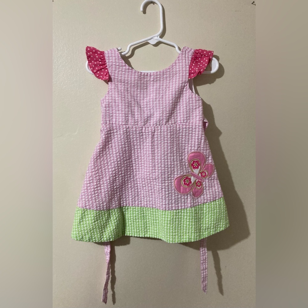 Rare Editions Baby Dress Size 12 Months Pink Green White‎ Butterfly Sleeveless